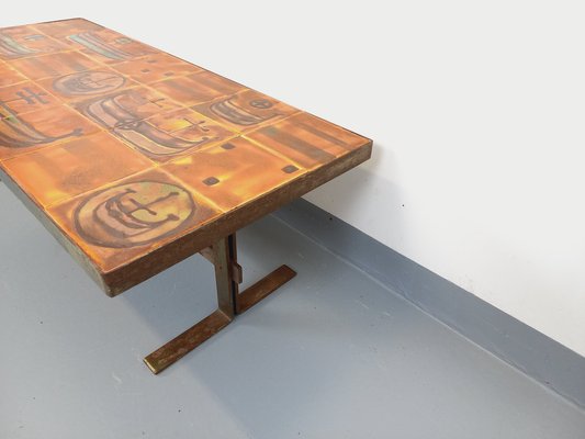 Vintage Roche-Bobois Coffee Table in Steel and Ceramic, 1970s-AHO-1755974