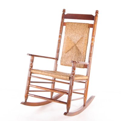 Vintage Rocking Chair in Rush and Wood, 1970s-DSC-2028299