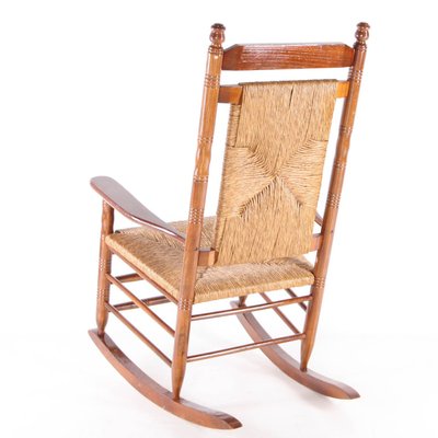 Vintage Rocking Chair in Rush and Wood, 1970s-DSC-2028299