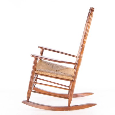 Vintage Rocking Chair in Rush and Wood, 1970s-DSC-2028299