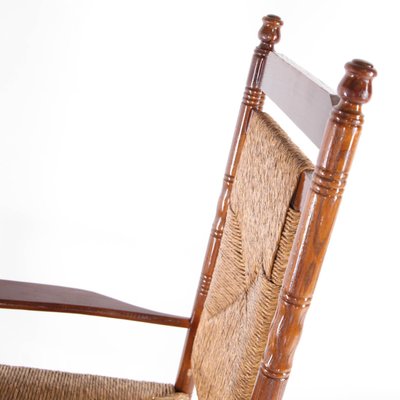 Vintage Rocking Chair in Rush and Wood, 1970s-DSC-2028299