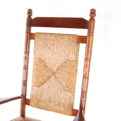 Vintage Rocking Chair in Rush and Wood, 1970s-DSC-2028299