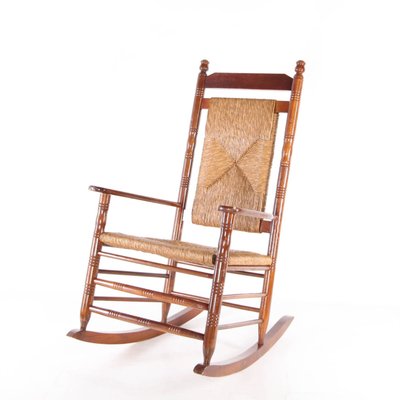 Vintage Rocking Chair in Rush and Wood, 1970s-DSC-2028299