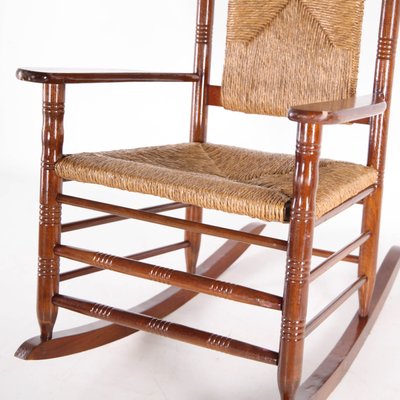 Vintage Rocking Chair in Rush and Wood, 1970s-DSC-2028299