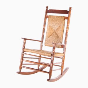 Vintage Rocking Chair in Rush and Wood, 1970s-DSC-2028299