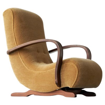 Vintage Rocking Lounge Chair in Mohair and Wood, 1930s-FEW-2024243