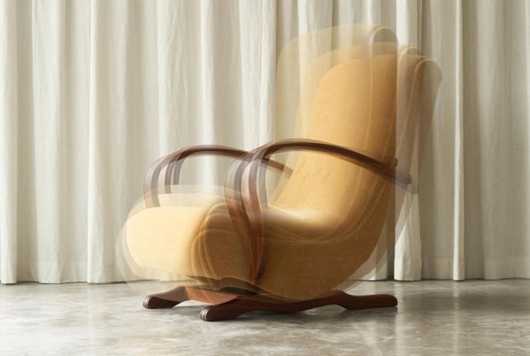 Vintage Rocking Lounge Chair in Mohair and Wood, 1930s-FEW-2024243