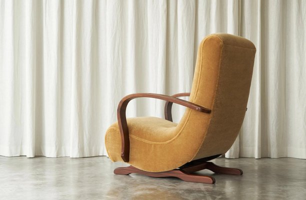 Vintage Rocking Lounge Chair in Mohair and Wood, 1930s-FEW-2024243