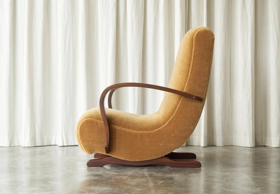 Vintage Rocking Lounge Chair in Mohair and Wood, 1930s-FEW-2024243