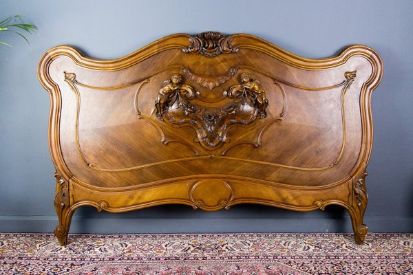 Vintage Rococo Style French Carved Walnut Bed Frame, 1920s-KEG-553816