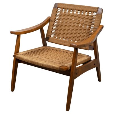 Vintage Rope Woven Lounge Chair in the style of Hans Wegner, 1960s-KL-2016931