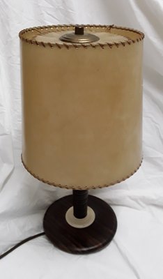 Vintage Rosewood and Leather Table Lamp, 1920s-HOI-571936