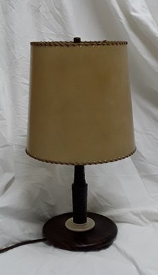 Vintage Rosewood and Leather Table Lamp, 1920s-HOI-571936