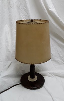 Vintage Rosewood and Leather Table Lamp, 1920s-HOI-571936