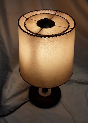 Vintage Rosewood and Leather Table Lamp, 1920s-HOI-571936