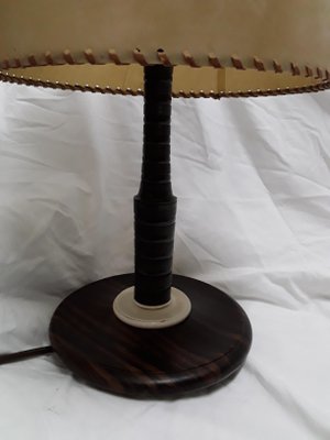 Vintage Rosewood and Leather Table Lamp, 1920s-HOI-571936