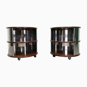 Vintage Round Bedside Tables in Walnut and Steel, 1970s, Set of 2-PRS-1702542