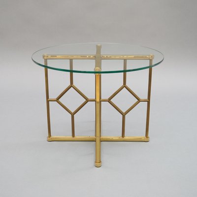 Vintage Round Glass Side Table With Brass Frame-RST-1262757