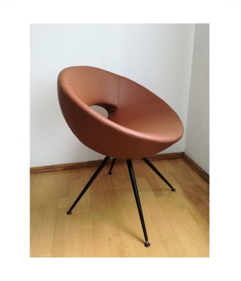 Vintage Round Lounge Chair in Cognac Faux-Leather, 1980s-NKJ-1295635