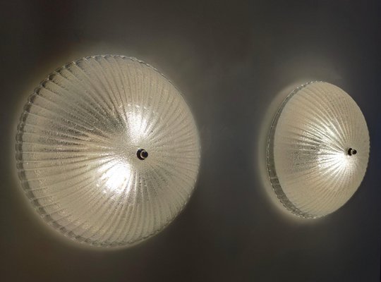 Vintage Round Murano Glass Ceiling Lights, 1970s, Set of 2-JPQ-2020521