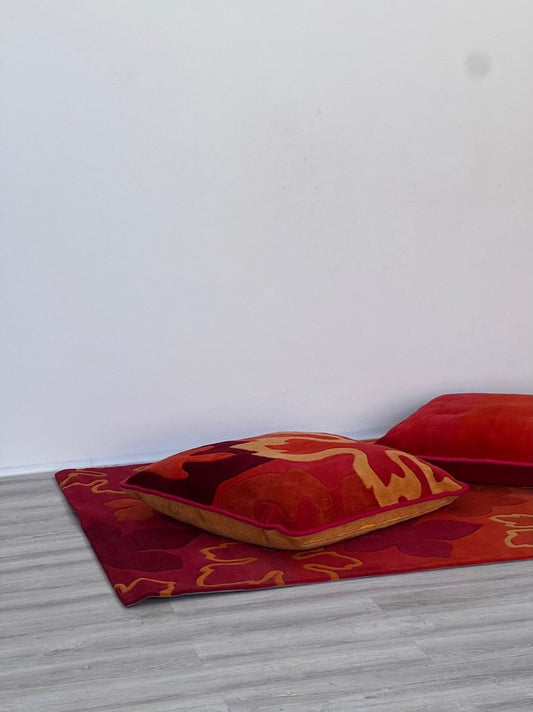 Vintage Rug with Two Cushions, 1970s, Set of 3