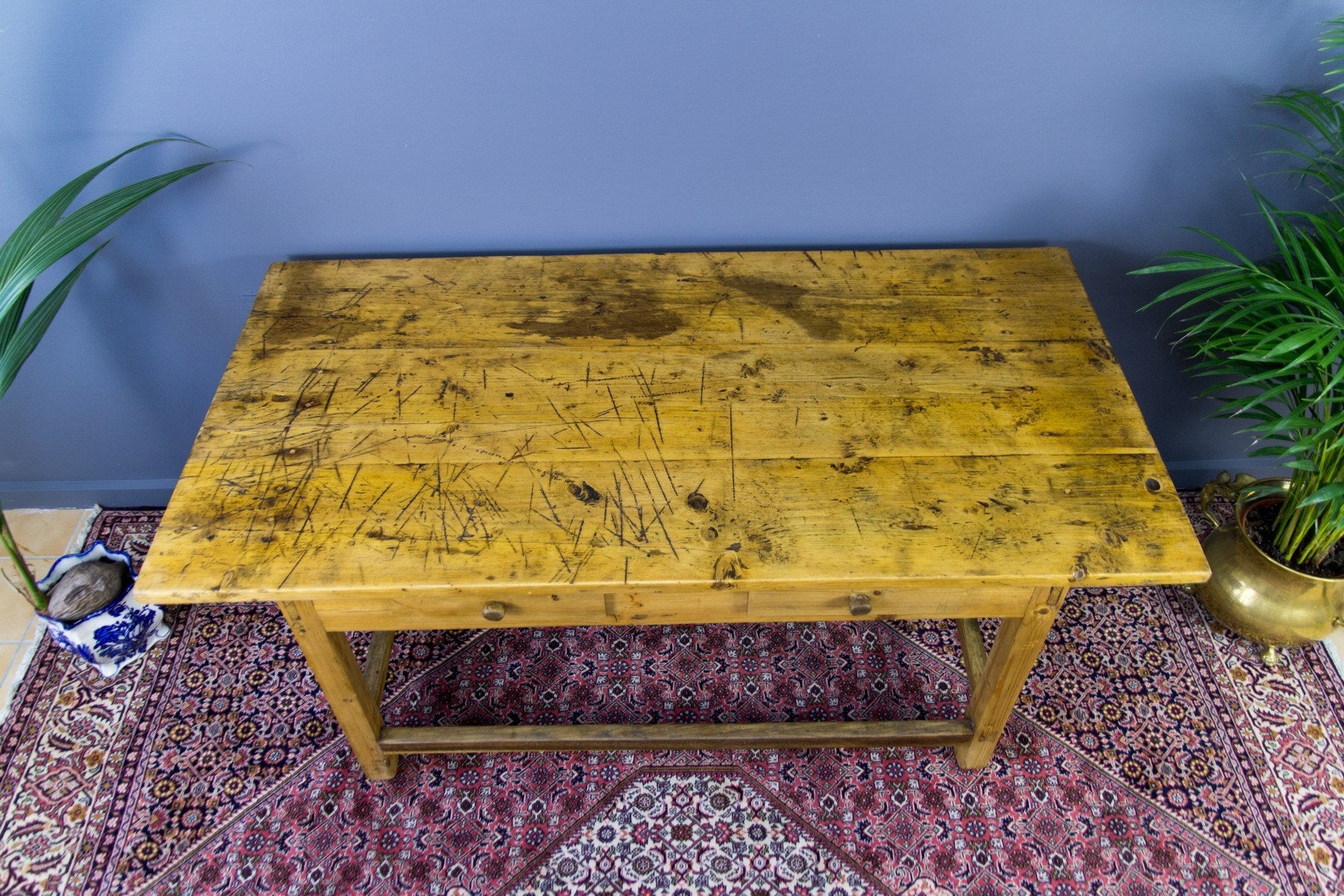 Vintage Rustic Baltic Pine Dining Table, 1930s