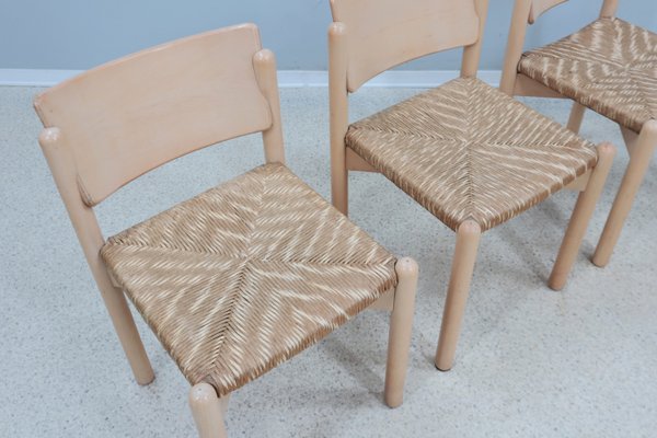 Vintage Rustic Dining Chairs with Straw Seat attributed to Renato Toso, 1970s, Set of 4-ZQ-2022564