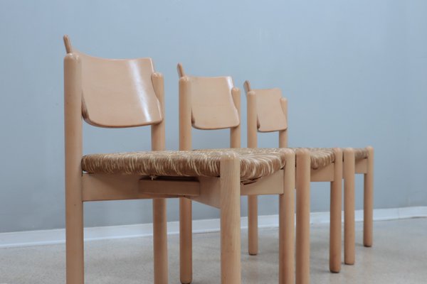 Vintage Rustic Dining Chairs with Straw Seat attributed to Renato Toso, 1970s, Set of 4-ZQ-2022564