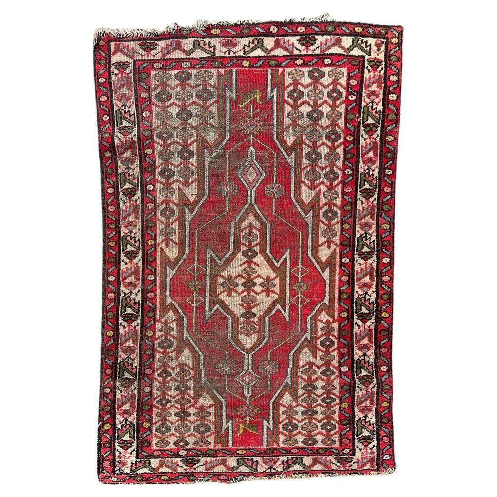 Vintage Rustic Distressed Mazlaghan Rug, 1950s