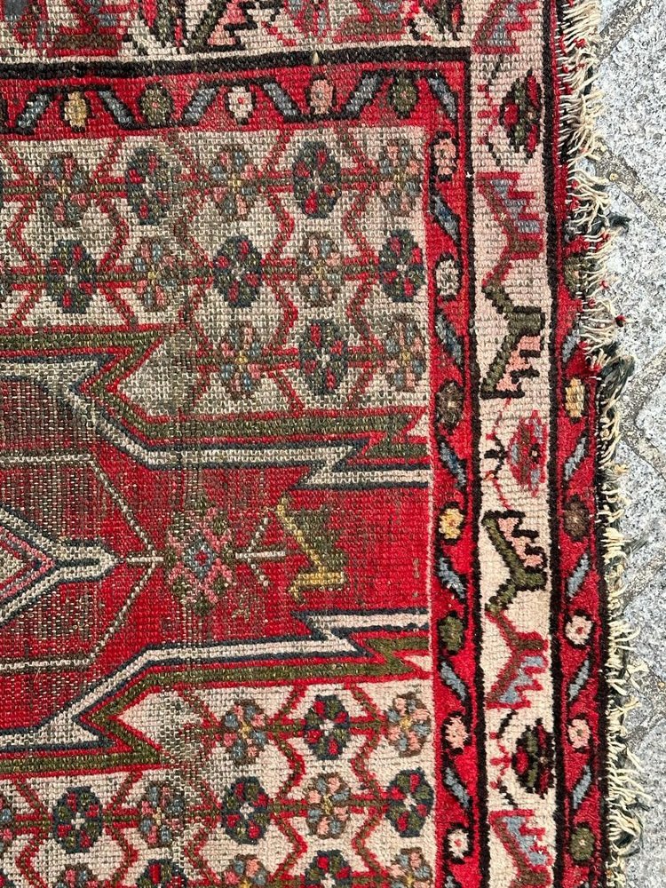 Vintage Rustic Distressed Mazlaghan Rug, 1950s