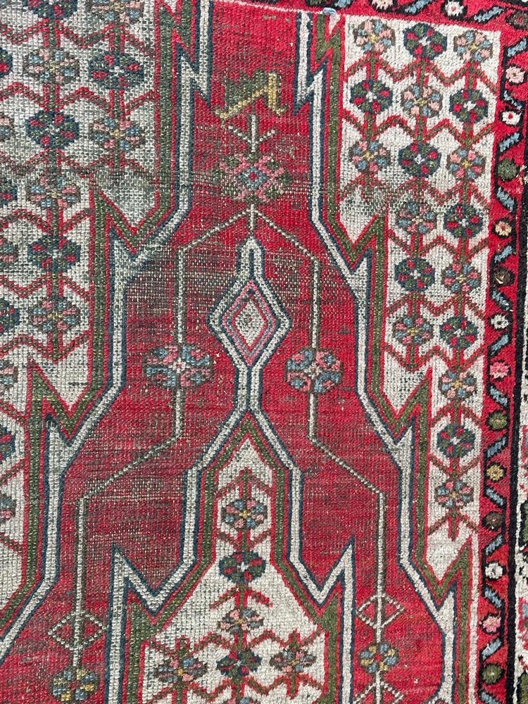 Vintage Rustic Distressed Mazlaghan Rug, 1950s