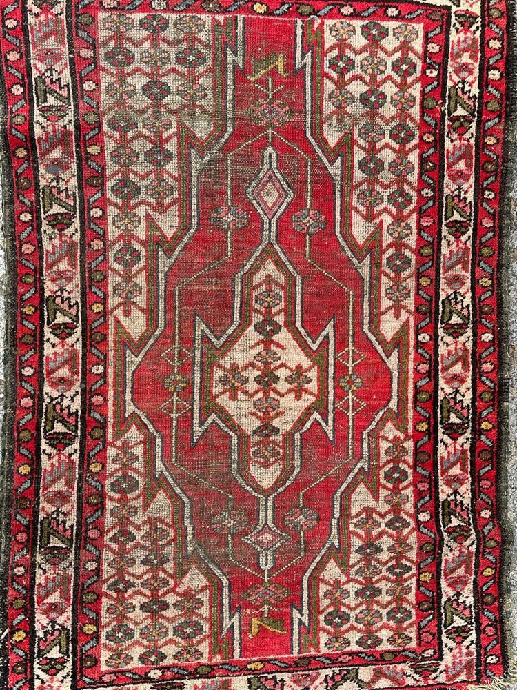 Vintage Rustic Distressed Mazlaghan Rug, 1950s