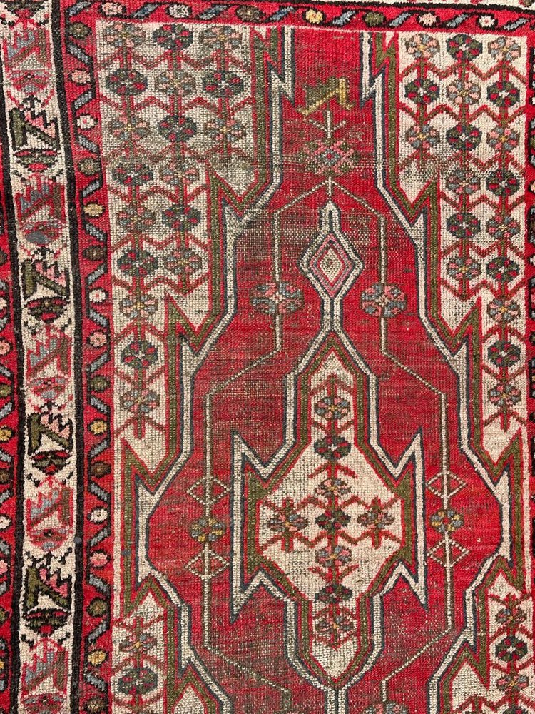 Vintage Rustic Distressed Mazlaghan Rug, 1950s