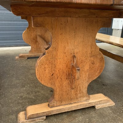 Vintage Rustic Oak Farm Table, 1950s-VBM-1094526