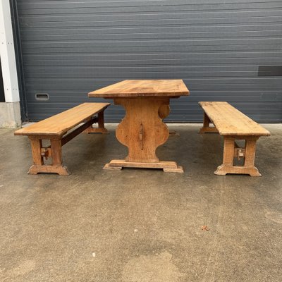 Vintage Rustic Oak Farm Table, 1950s-VBM-1094526