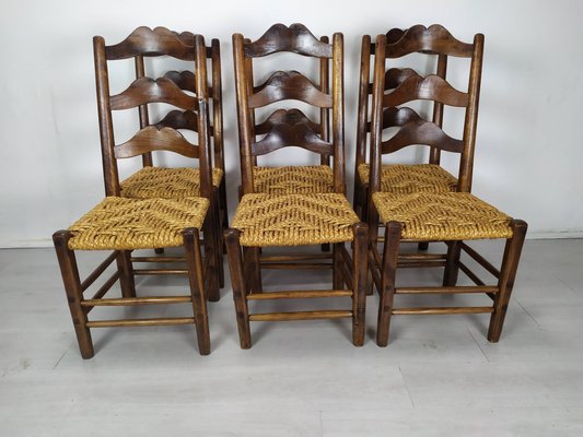 Vintage Rustic Straw Chairs, 1950s, Set of 6-EAD-2034476