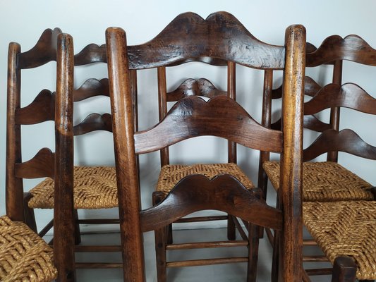 Vintage Rustic Straw Chairs, 1950s, Set of 6-EAD-2034476