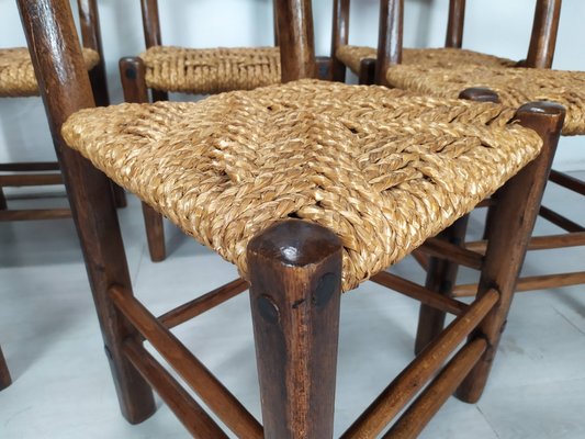 Vintage Rustic Straw Chairs, 1950s, Set of 6-EAD-2034476