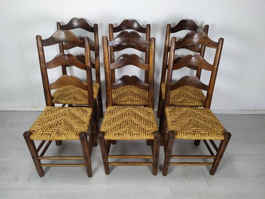 Vintage Rustic Straw Chairs, 1950s, Set of 6-EAD-2034476