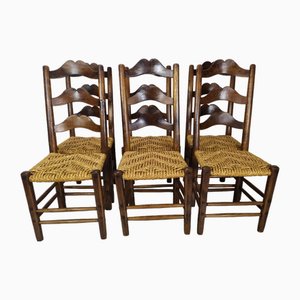 Vintage Rustic Straw Chairs, 1950s, Set of 6-EAD-2034476