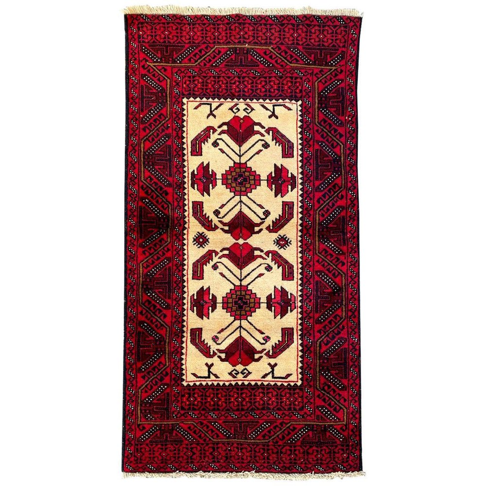 Vintage Rustic Wool Belutch Rug, 1980s