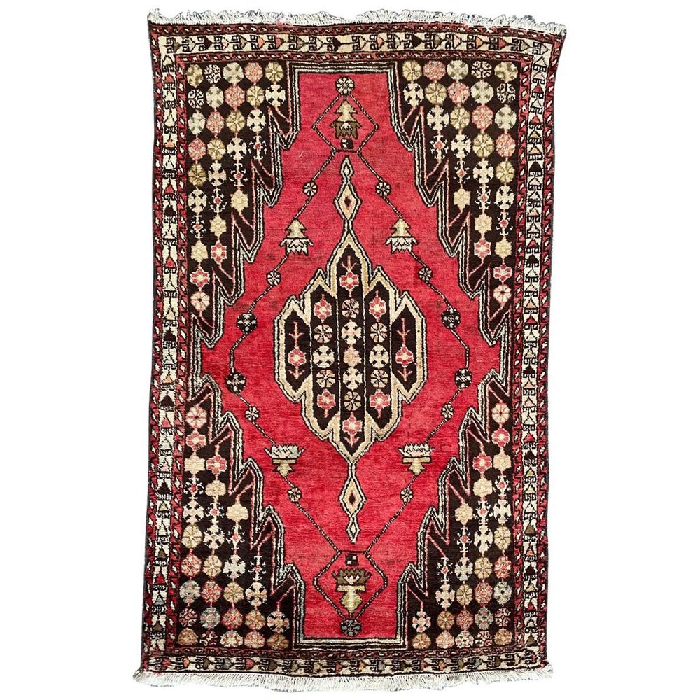 Vintage Rustic Wool Mazlaghan Rug, 1950s