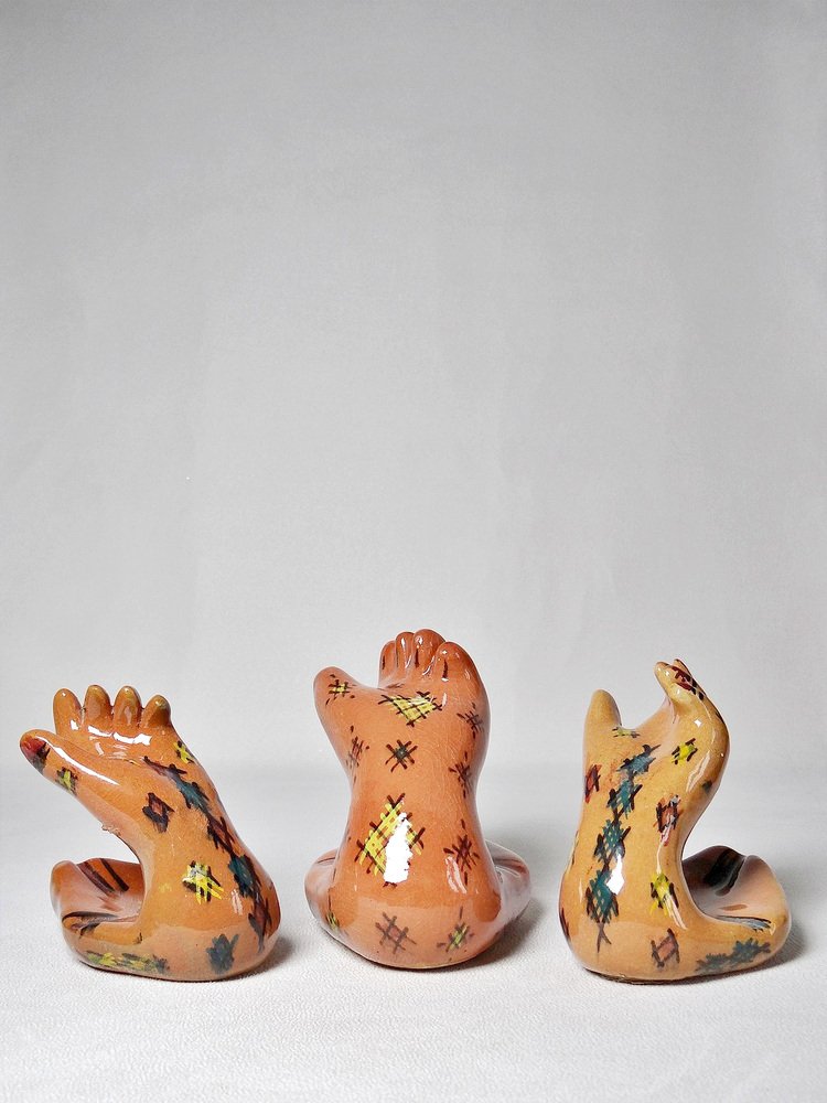 Vintage Safi Pottery Hand Wall Hooks, Set of 3