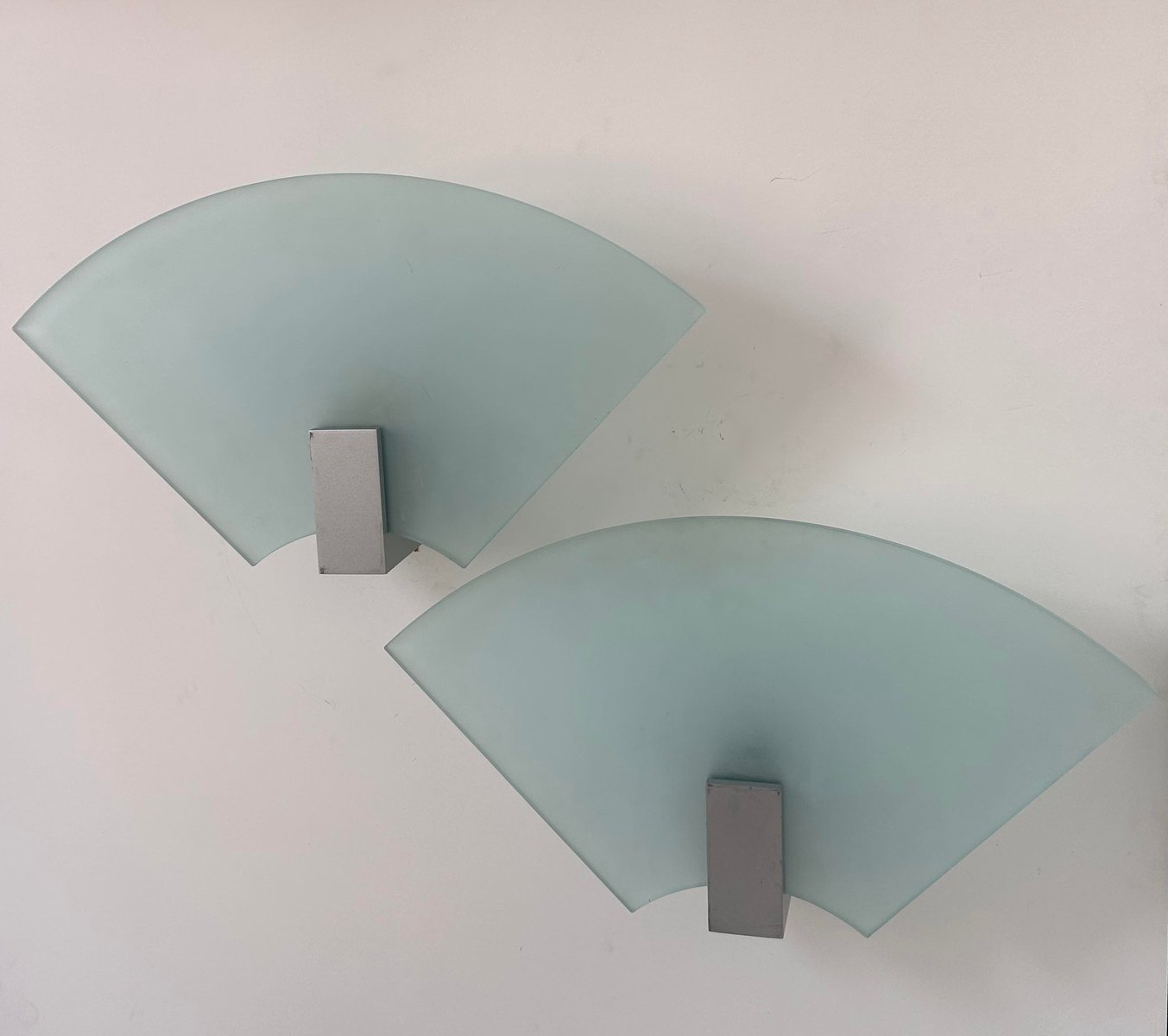 Vintage Sandblasted Glass Wall Lights, 1980, Set of 2