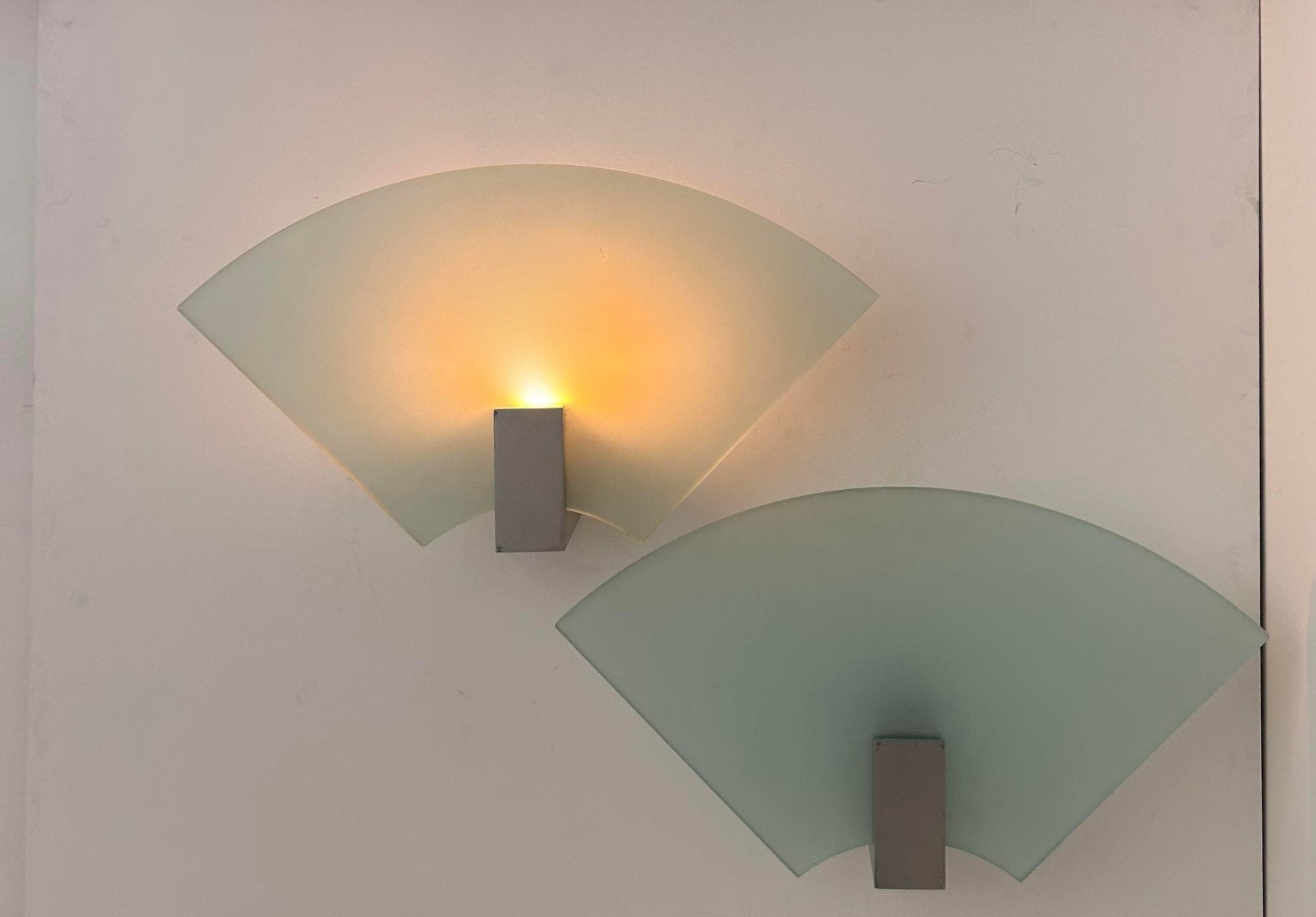 Vintage Sandblasted Glass Wall Lights, 1980, Set of 2