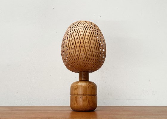 Vintage Scandinavian Bamboo and Wood Table Lamp, 1970s-UAH-1792192