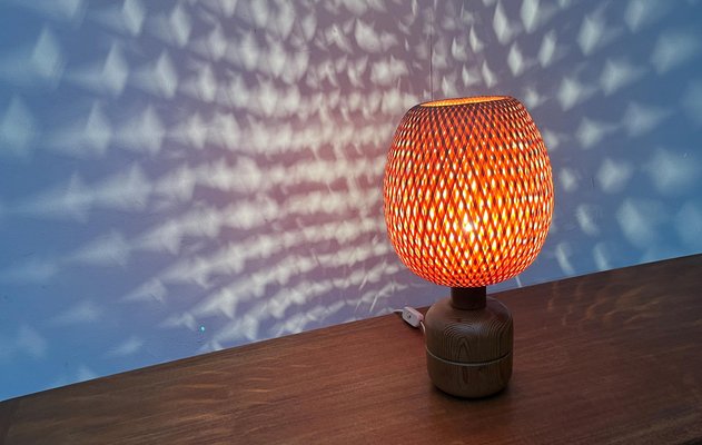 Vintage Scandinavian Bamboo and Wood Table Lamp, 1970s-UAH-1792192