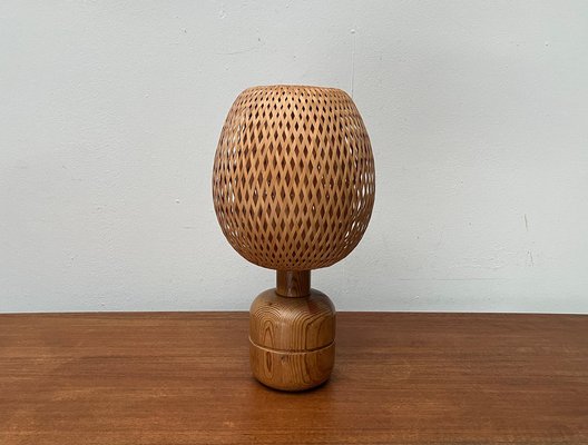 Vintage Scandinavian Bamboo and Wood Table Lamp, 1970s-UAH-1792192