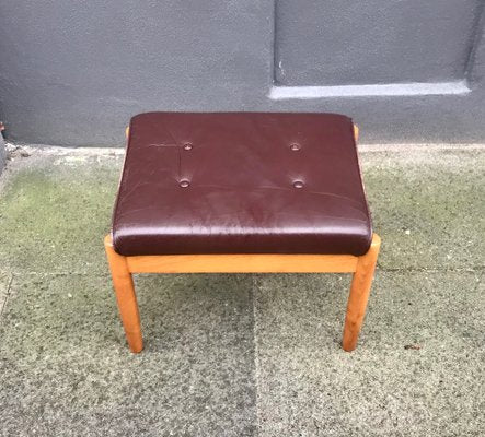 Vintage Scandinavian Beech & Leather Ottoman from Farstrup Møbler, 1970s-LCR-875571