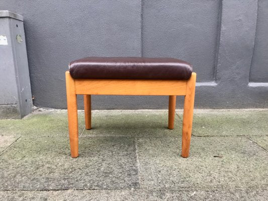 Vintage Scandinavian Beech & Leather Ottoman from Farstrup Møbler, 1970s-LCR-875571